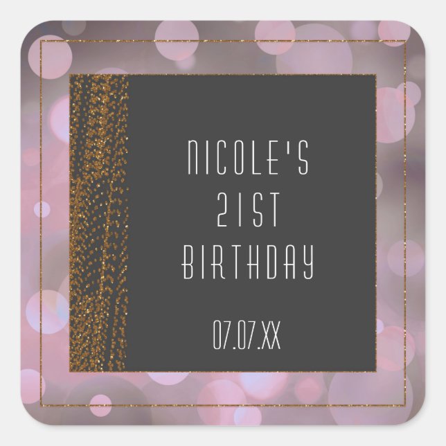 Stickers Bokeh Glam Pink Grey & Gold Favoriser (Devant)