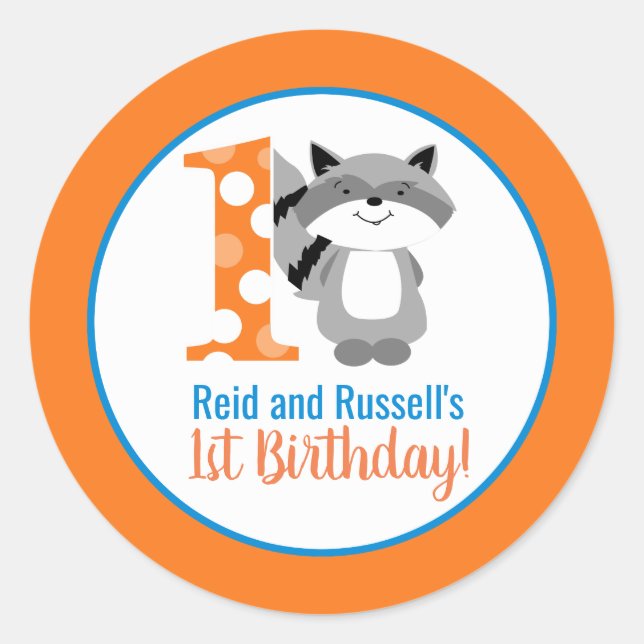 Stickers Boy Raccoon Woodland 1er Anniversaire (Devant)