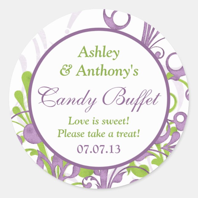 Stickers Buffet Mariage Floral Violet Vert (Devant)