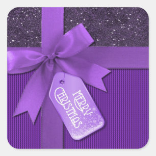 Stickers Cadeau de Noël en Ribbon violet