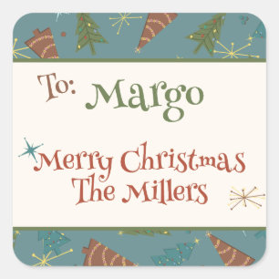 Stickers Cadeau Personnalisé Retro Christmas Tress