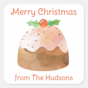 Stickers cadeaux de gâteau de Noël à l'aquarelle