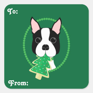 Stickers cadeaux de Noël Boston Terrier