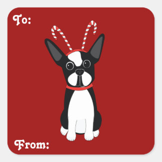 Stickers cadeaux de Noël Boston Terrier