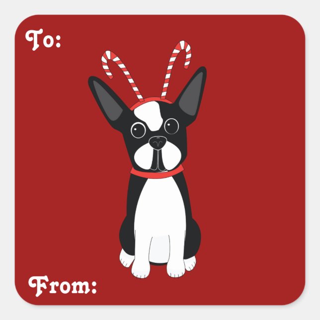 Stickers cadeaux de Noël Boston Terrier (Devant)