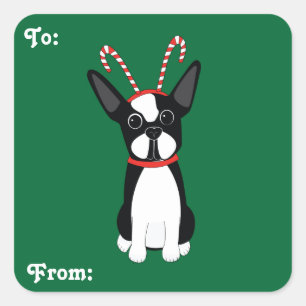 Stickers cadeaux de Noël Boston Terrier