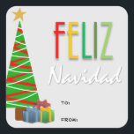 Stickers cadeaux Feliz Navidad Christmas<br><div class="desc">Ajoutez un peu de joie festive multiculturelle à vos cadeaux de Noël avec ces étiquettes-cadeaux colorées Feliz Navidad. Les autocollants ont un arbre de Noël et présente le design et la typographie moderne.</div>