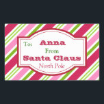 Stickers Cadeaux Personnalisés Père Noël Christmas<br><div class="desc">Des bandes de bonbons de Noël décorent ces stickers de étiquettes cadeaux de North Pole Père Noël. Personnalisez ces autocollants en changeant le nom. Ces autocollants festifs sont parfaits pour les filles ou les garçons. Le design est issu de l'art original.</div>