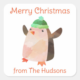 Stickers cadeaux Pingouin de Noël Aquarelle
