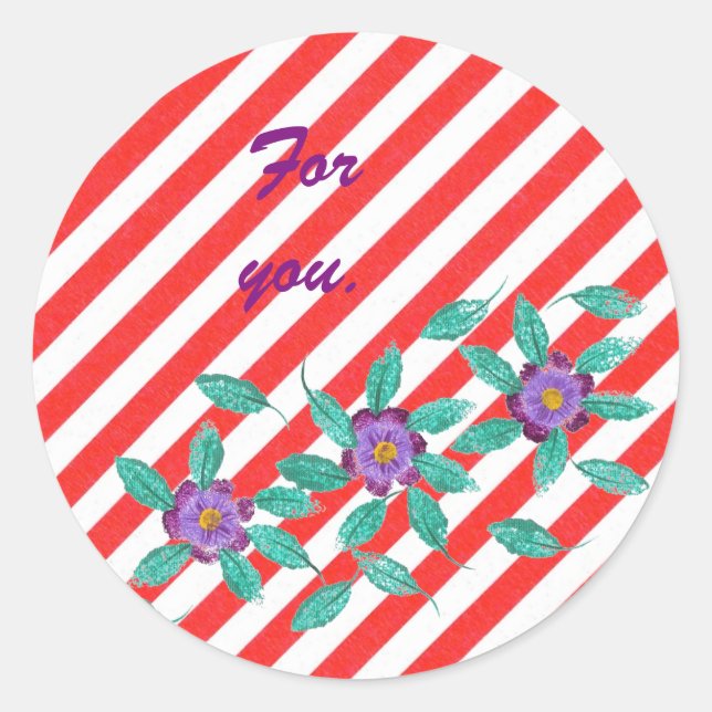 Stickers Cadeaux Rouge Blanc Gris Violet Fleurs (Devant)