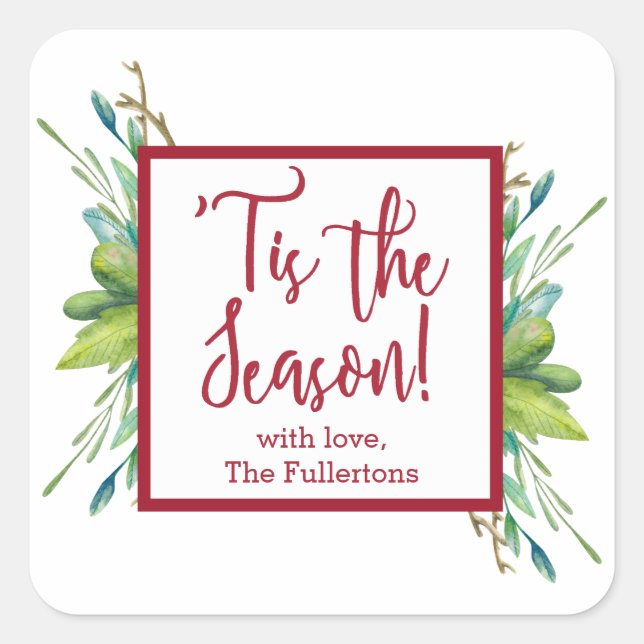 Stickers Carré cadeau Noël vert (Devant)