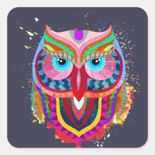 Stickers Carré Chouette Colorée, Glossy