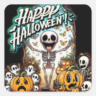Stickers Carré classique Halloween Skeleton no1
