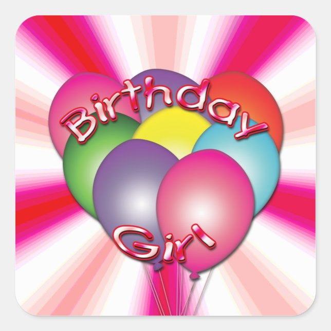 Stickers Carré de ballons pour filles d'anniversai (Devant)