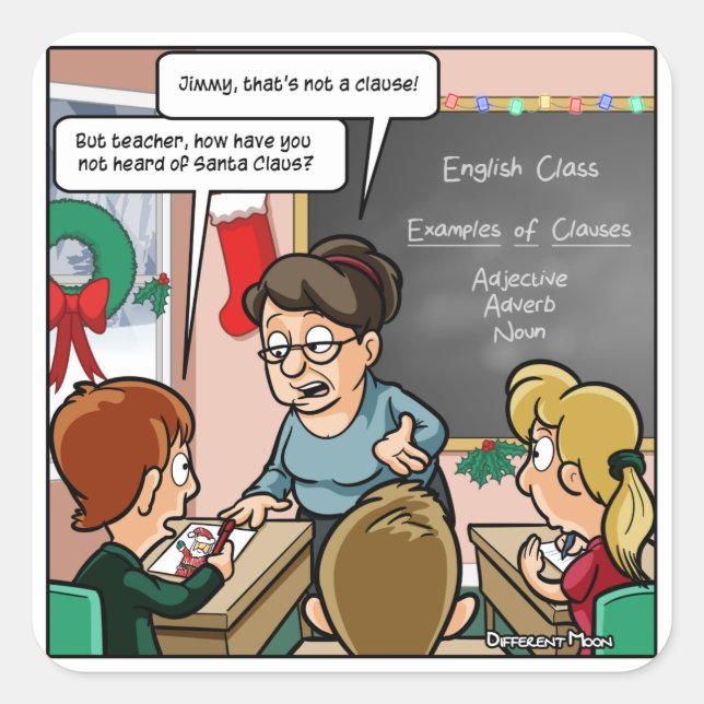 Stickers Carré de Noël amusant du Père Noël (Devant)