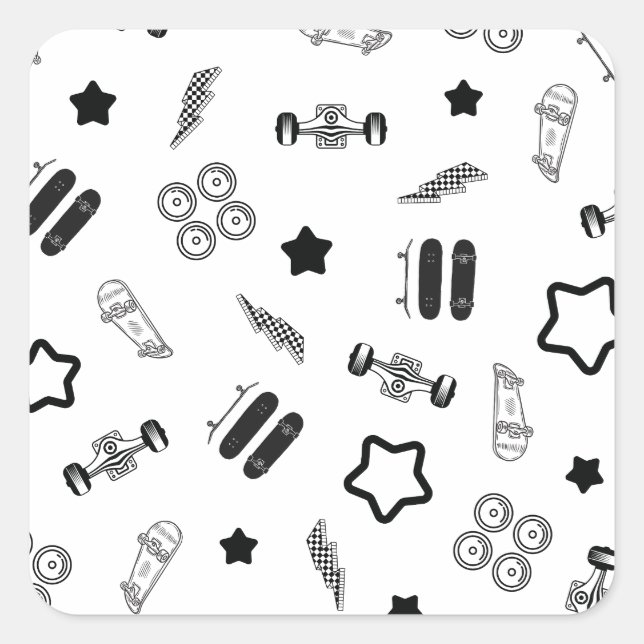 Stickers Carré de skateboard noir et blanc (Devant)