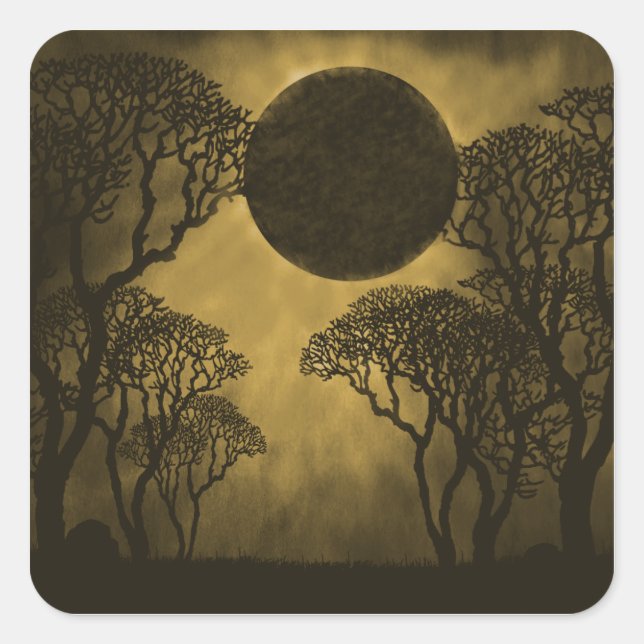 Stickers Carré Eclipse Forêt Sombre, Golden (Devant)