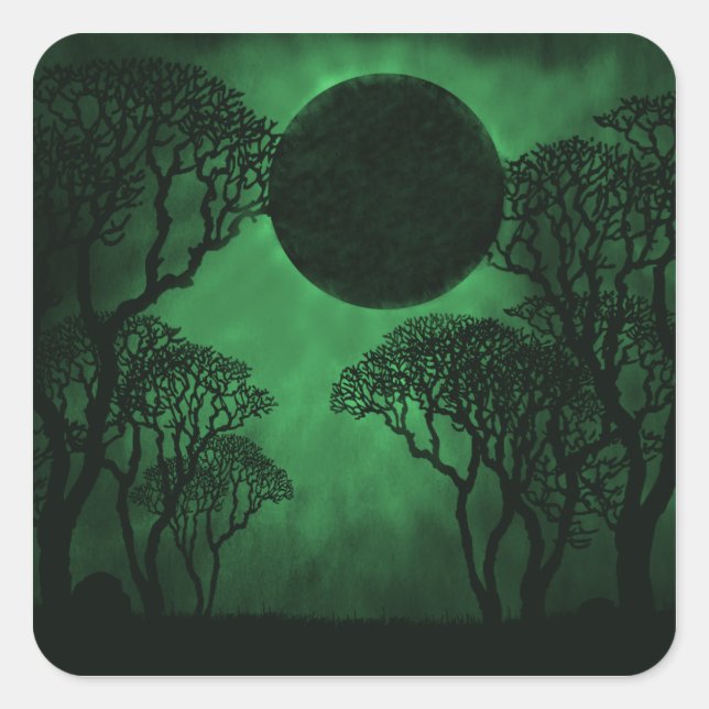 Stickers Carré Eclipse Forêt Sombre, Vert (Devant)