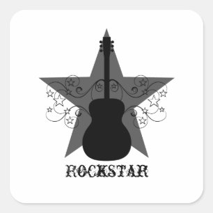 Stickers Carré Fancy Guitar Star Swils, Noir
