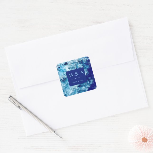 Stickers Carré Mariage Blue Ocean Water (Enveloppe)