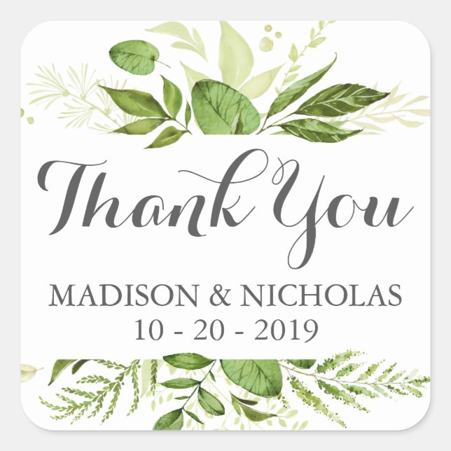 Stickers Carré Mariage vert, Verdure rustique (Devant)