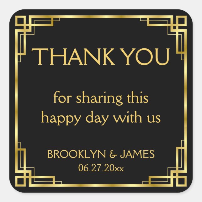 Stickers Carré noir Art déco Merci (Devant)