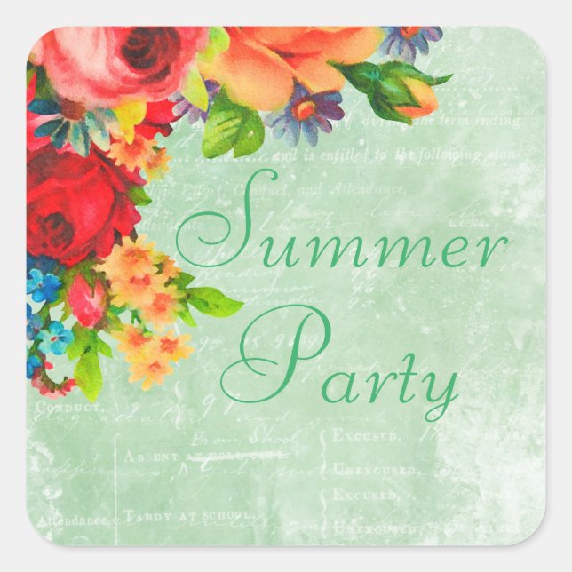 Stickers Carré pour enveloppes de fleurs d'aquarel (Devant)