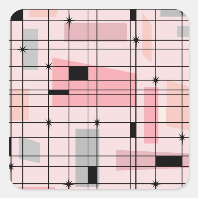 Stickers Carré Retro Pink Grid et Starburst (Devant)