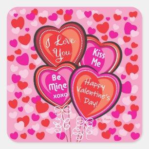 Stickers Carré Valentine Heart Balloons
