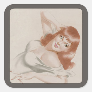 Stickers Carré vintage Pin up girl art