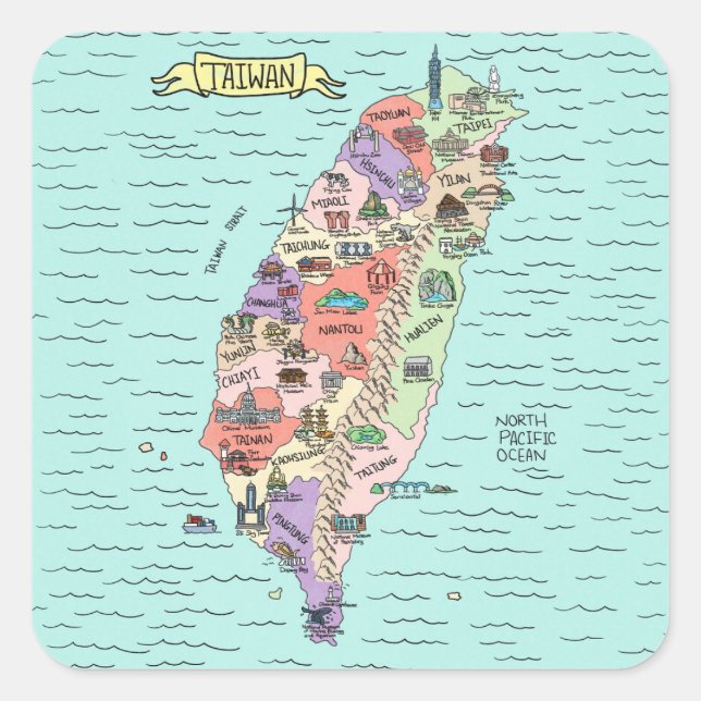 Stickers Carrés colorés de Taiwan (Devant)