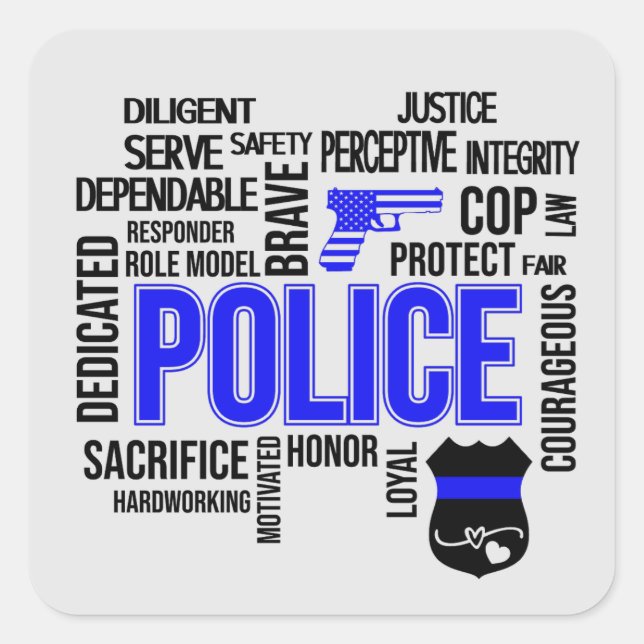 Stickers Carrés de mots descriptifs de police (Devant)