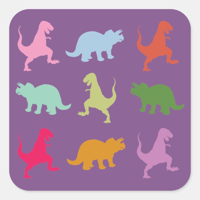 Stickers Carrés Dinosaures colorés, Glossy (Devant)