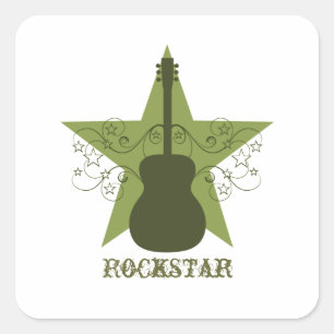 Stickers Carrés Fancy Guitar Star Swils, Olive Gr