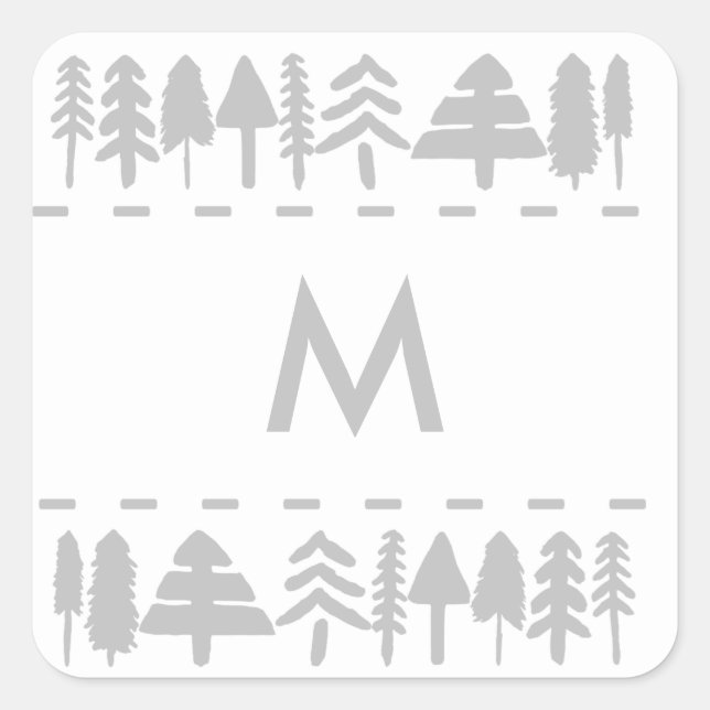 Stickers Carrés Monogram Pine Trees personnalisés (Devant)