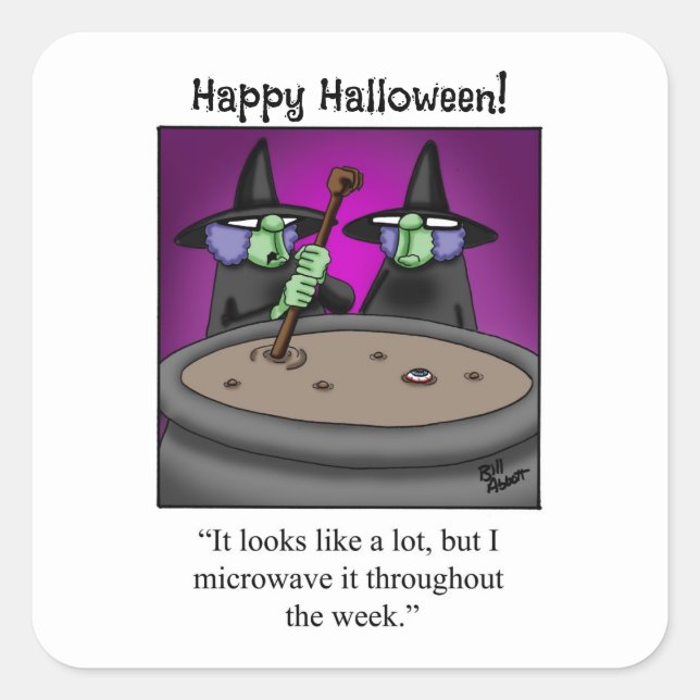 Stickers Carrés pour sorcières d'Halloween drôle (Devant)