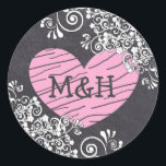 Stickers Chalkboard Black & Pink Heart Wedt Weddin<br><div class="desc">Chalkboard Black & Pink I Do Heart Wedding Stickers monogrammed marié et initiales du marié.</div>