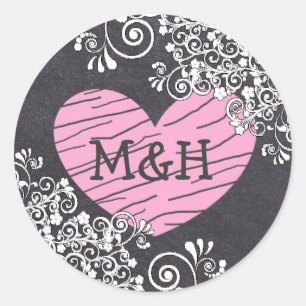 Stickers Chalkboard Black & Pink Heart Wedt Weddin