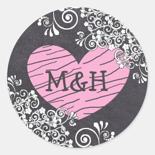 Stickers Chalkboard Black & Pink Heart Wedt Weddin (Devant)