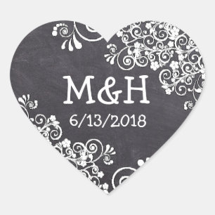Stickers Chalkboard Black & Pink Heart Wedt Weddin