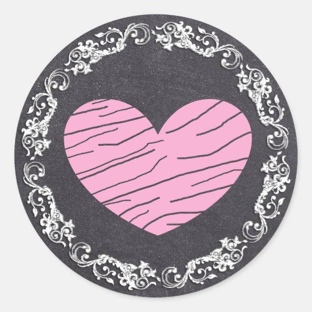 Stickers Chalkboard Black & Pink Heart Wedt Weddin (Devant)