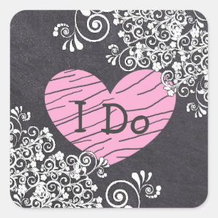 Stickers Chalkboard Black & Pink Heart Wedt Weddin