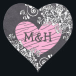 Stickers Chalkboard Black & Pink Heart Wedt Weddin<br><div class="desc">Chalkboard Black & Pink I Do Heart Wedding Stickers monogrammed marié et initiales du marié.</div>