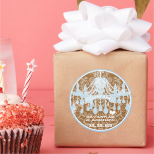 Stickers Chandelier bleu et Vintage Brown Damas