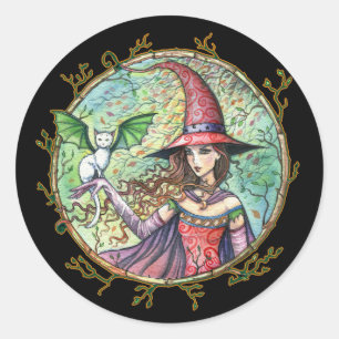 Stickers Chat Blanc Sorcière Halloween