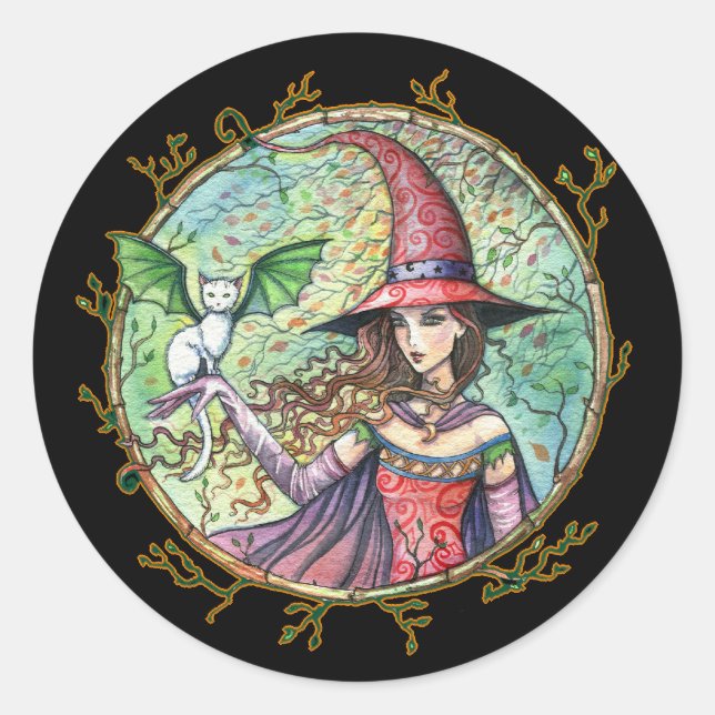 Stickers Chat Blanc Sorcière Halloween (Devant)