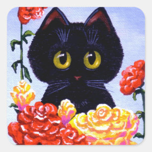 Stickers Chat Cute Black Rose Fleurs Créationarts