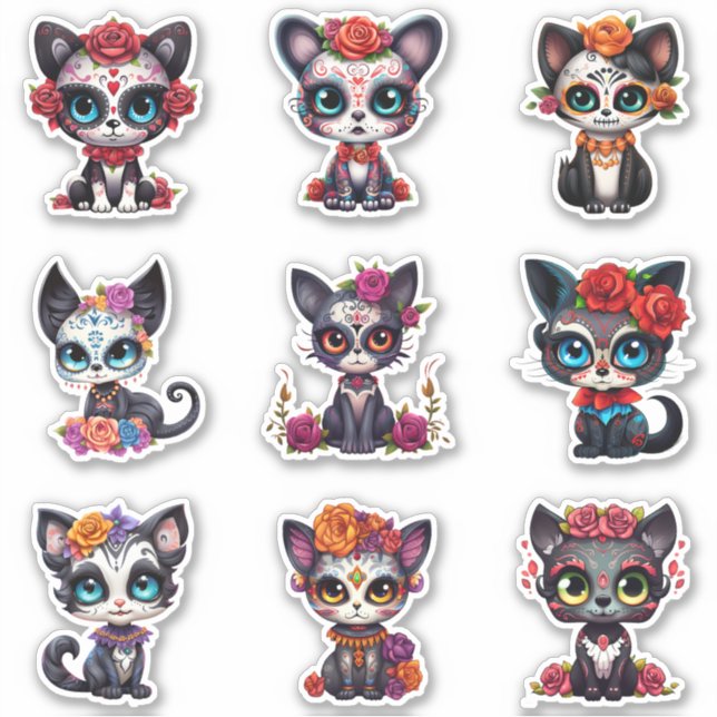 Stickers Chat Dia de Los Muertos - Série de 9 (Devant)
