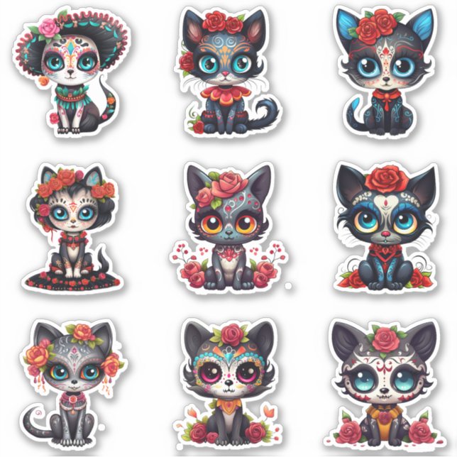 Stickers Chat Dia de Los Muertos - Série de 9 (Devant)