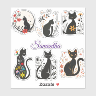 Stickers Chat Noir élégant avec nom modifiable